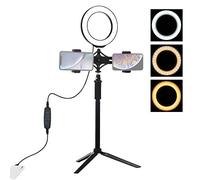 PULUZ 6,2 pouces LED Ring Vlogging Photographie Vidéo Kits Live Broadcast Dual Phone Support USB 3 modes Dimmable avec trépied et tige d'extension pour maquillage YouTube Video vlogging équipement
