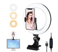 PULUZ 7,9 pouces 20 cm anneau lumineux de photographie à intensité variable PU459B + clip puissant double température de couleur LED incurvé selfie beauté lumière de remplissage, avec clip pour téléph
