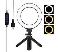 PULUZ Anneau lumineux LED de bureau de 15,7 cm, 3 modes à intensité variable, anneau LED pour photographie et vidéo + kit de montage de trépied de poche avec griffe pour trépied et tête sphérique