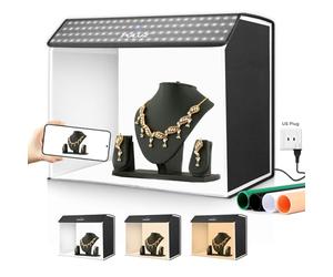 PULUZ Boîte à lumière portable 61 x 40,6 cm avec 672 perles LED, IRC > 95, grande tente de prise de vue professionnelle avec toile de fond en PVC 4 couleurs pour photographie de produits