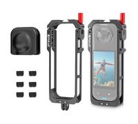 PULUZ Cage de protection en métal pour Insta360 X5, cadre utilitaire en alliage d'aluminium avec couvercle d'objectif en silicone, doigts pliables et supports de griffe pour microphone/lumière LED