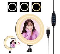 Puluz Kit d’éclairage avec anneau de 20 cm USB 3 modes Intensité variable Température double couleur Selfie Ring Light Vlogging Selfie Photographie Vidéo Lumières avec Miroir pour Live Stream,