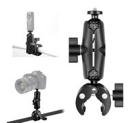 PULUZ Pince de fixation à vis de 6,35 mm, double tête sphérique, bras magique avec base adaptateur pour moto, vélo, barres transversales, webcam, appareil photo, parapluie, bureau, support d'éclairage