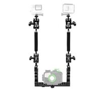 PULUZ Stabilisateur de lumière vidéo sousmarine en alliage d'aluminium à double poignée, avec 4 pinces à double boule, 2 bras flottants de 17,8 cm et 2 adaptateurs de tête sphérique pour boîtiers