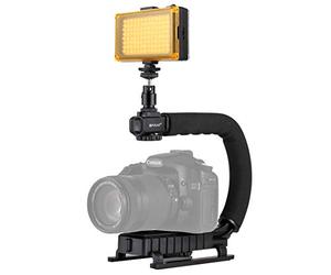 PULUZ Stabilisateur de support DV portable en forme de U + kit d'éclairage de studio LED avec tête de trépied pour tous les appareils photo reflex et caméras DV à domicile