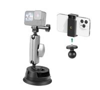 PULUZ Support à ventouse pour appareil photo et téléphone GoPro ou téléphones, double tête sphérique réglable à 360 °, support à ventouse de voiture avec pince de téléphone et adaptateur de support de