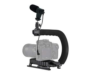 PULUZ Support stabilisateur de caméra DV portable en forme de U + kit de microphone de chasse vidéo avec griffe de trépied pour tous les appareils photo reflex et caméras DV à domicile