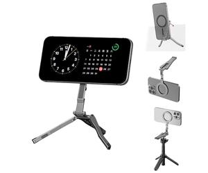 PULUZ Trépied magnétique avec crochet caché, support de poche pour téléphone portable, trépied pliable avec support griffe et trou de vis de 6,35 mm pour iPhone 16/15/14/13/12 Plus Pro Max