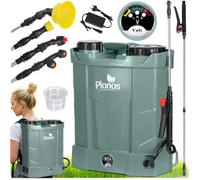 Plonos Pulvérisateur à Pression - Capacité : 16 l - Batterie : 8 Ah - 12 V - 4 Buses - Gris