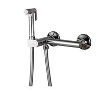 Pulvérisateur de bidet à main for toilettes, ensemble lave-couches en tissu chromé for bébé, kit pulvérisateur salle bain laiton, robinet mural avec eau chaude et froide, tuyau anti-fuite