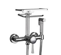 Pulvérisateur de bidet à main for toilettes, ensemble lave-couches en tissu chromé for bébé, robinet salle bain mural laiton avec tuyau anti-fuite, eau chaude et froide, porte-papier hygiénique