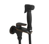 Pulvérisateur de bidet à main for toilettes Ensemble lave-couches en tissu noir robinet salle bain laiton avec tuyau anti-fuite, eau froide unique for l'hygiène personnelle,Black a(Black a)