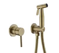 Pulvérisateur de bidet de toilette à main, kit de douche à jet de bidet en acier inoxydable doré brossé à chaud et à froid, lave-toilettes nettoyant le robinet de douche Shattaf, noir(Brushed Gold)
