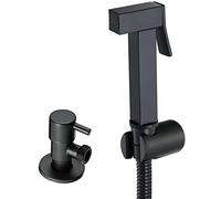 Pulvérisateur de bidet pour toilettes, kit de douche de bidet à main, robinet mural simple à eau froide avec valve d'angle, ensemble de fixations de bidet de bain pour hygiène personnelle, noir