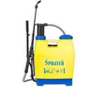 Pulvérisateur de jardin à dos 16 litres - Réservoir polyéthylène - Pompe à piston - Lance 68 cm - Tuyau 120 cm - Jaune et bleu