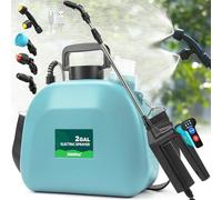 Pulvérisateur de jardin à piles de 7,8 litres, pulvérisateur électrique amélioré avec 3 vitesses de pulvérisation, indicateur de batterie, poignée rechargeable, 4 buses de brume, baguette rétractable