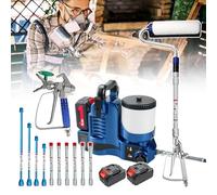 Pulvérisateur de peinture sans fil, 2 en 1 haute pression avec rouleau électrique, 4 pôles d'extension, 2 piles, 6 vitesses, 1,2 l