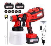 Pulvérisateur de peinture sans fil, 200 W avec 2 batteries 21 V 4000 mAh et récipient de 1,4 L, 5 buses, 3 modes de pulvérisation avec kit complet pour peinture de maison, murs, clôtures, plafonds