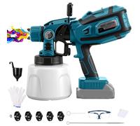 Pulvérisateur de peinture sans fil compatible avec batterie Makita 18 V (sans batterie), pistolet à peinture électrique de 200 W avec pichet de 1,4 L, 3 motifs, 5 buses en laiton, lumière LED, brosse