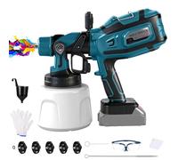 Pulvérisateur de peinture sans fil compatible avec batterie Makita 18 V (sans batterie), pistolet à peinture électrique de 200 W avec pichet de 1,4 L, 5 buses de taille, 3 motifs, lumière LED, brosse