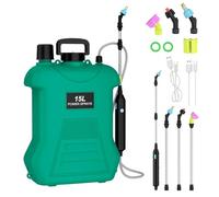 Pulverisateur Electrique, 15L Pulverisateur a Batterie avec 1.5 Ah Batterie, 4 Buses Réglable, Tige Télescopique, Moteur en Cuivre Pur, Bretelles Réglables, pour Jardins, Pelouses (Vert)