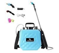 Pulvérisateur électrique de 5 litres alimenté par piles, poignée rechargeable par USB, bandoulière pour extérieur, 3 buses de brumisation, pulvérisateur d'eau portable avec baguette rétractable (7 l