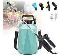 Pulvérisateur électrique de jardin à piles de 5 litres avec 3 pressions réglables, indicateur de batterie, baguette télescopique, 4 buses, pulvérisateur à pompe automatique rechargeable pour pelouse