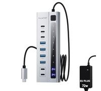 PULWTOP Hub USB C alimenté avec Adaptateur 72 W, hub USB C 3.2 avec données USB A/C (10 Gbit/s) et Ports de Charge (Max 45 W), Adaptateur multiport USB C avec câble de 3,3 Pieds (Pas pour la vidéo)