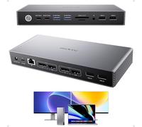 PULWTOP Station d'accueil Displaylink avec Secteur 120 W, Station d'accueil USB C Double Moniteur pour MacBookM1/M2/M3/M4/M5,Windows, avec 4K@60Hz avec 2X HDMI, 2X DisplayPort,USB A/C 10Gbit/s, SD/TF