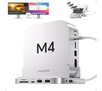 PULWTOP Station d'accueil pour Mac Mini M4 avec boîtier SSD M.2 4TB et HDMI 4K, Hub USB-C Vertical 9 en 1 Aluminium pour Mac Mini M4 Pro, USB-A/C 10Gbit/s, 2*USB-A 2.0, Audio, SD/TF (SSD Non Inclus)
