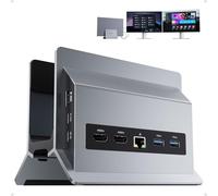 PULWTOP Station d'accueil USB C 11 en 1 Double Moniteur, Stations d'accueil pour Ordinateur Portable avec 2xHDMI 4K 60Hz, 3xUSB A/C 10Gbps, RJ45 for Full-Featured Type-C Laptops (Gris)