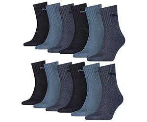 PUMA 12 pair Sport Socken Short Crew Tennis Socks Gr. 35-49 Unisex, Farben:460 denim blue, Socken & Strümpfe:39-42