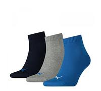PUMA 3 Pack Unisex Quarter Trainer Sports Socks Blue/Grey Melange 9-11 (43-46)