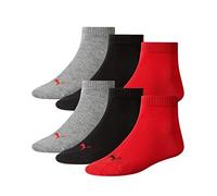PUMA 6 pair Sneaker Quarter Socks Unisex Mens & Ladies In 3 Colours, Farben:232 - black/red, Socken & Strümpfe:47-49