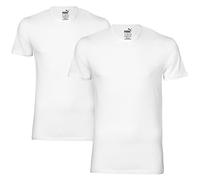 Puma 652001001 - T-Shirt - Uni - Col Rond - Manches Courtes - Lot de 2 - Homme - Blanc (White) - Medium (Taille Fabricant: 20)