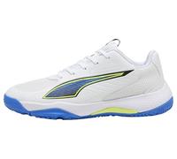PUMA Accelerate JR 4 Game on Chaussures de Handball, Blanc-rougeâtre Ultra Bleu, 45 EU, Puma Blanc Brillant Rouge Ultra Bleu, 34 EU