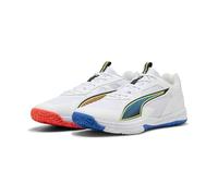 PUMA Accelerate Pro 4 Game on Chaussures d'intérieur Unisexes Blanc/Rouge Brillant/Bleu 45 EU, Puma Blanc Brillant Rouge Ultra Bleu, 46.5 EU