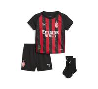 A.C. Milan Babykit Course Home, Saison 2025/2026, Ensemble T-Shirt et Short de Football, Produit Officiel, Nouveau-né, 9 Mois