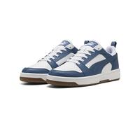 PUMA Baskets Basses Unisexes Rebound V6, Blanc/Indigo foncé, Pointure 42 EU, Puma Gomme Blanche Indigo foncé, 42.5 EU