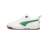 PUMA Baskets Rebound V6 Low 75 Years Unisexes, Blanc Chaud Archive Green PUMA Navy Gold Pristine, 44 EU