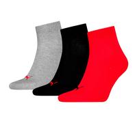 PUMA Chaussettes Quarter coton recyclé uni – Noir/Rouge – 43-46 – Lot de 3 Mixte