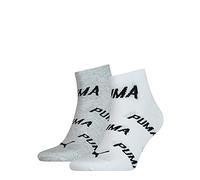 Puma Quarter Chaussettes, Blanc/Gris/Noir, 39/42 (Lot de 2) Unisexe