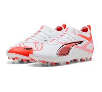 Puma Chaussures de football Ultra 5 Match MG Jr Mixte Enfant Blanc/Noir/Rouge lumineux 37,5 EU
