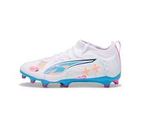 PUMA Chaussures de football Ultra 5 Match Fg/Ag Jr unisexes pour enfant, Blanc, bleu, rose., 4 UK