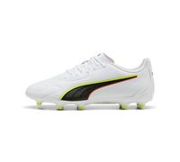 PUMA Chaussures de Football Unisexe King 20 Play FG/AG, Blanc/Rouge et Jaune Alert, 41 EU, Puma Alerte Blanche, Rouge, Jaune, 42.5 EU