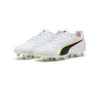 PUMA Chaussures de Football Unisexe King 20 Play FG/AG, Blanc/Rouge et Jaune Alerte, 45 EU, Puma Alerte Blanche, Rouge, Jaune, 46.5 EU