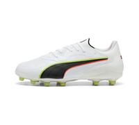 PUMA Chaussures de Football Unisexe King 20 Pro FG/AG, Blanc/Rouge et Jaune Alert, 40 EU, Puma Alerte Blanche, Rouge, Jaune, 40 EU