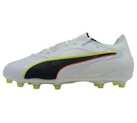 PUMA Chaussures de Football Unisexe King 20 Pro FG/AG, Blanc/Rouge et Jaune Alerte, 45 EU, Puma Alerte Blanche, Rouge, Jaune, 45 EU