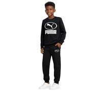 PUMA Ensemble 2 pièces de survêtement en polaire douce à col rond pour garçon et pantalon de jogging pour enfants (4-16), motif chat noir, 10-12