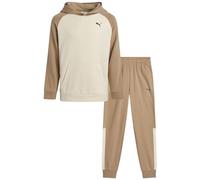 PUMA Ensemble de pantalons de survêtement pour garçons - Ensemble de 2 pièces avec sweat à capuche en polaire et pantalon de jogging pour jeunes garçons (8-16 ans), beige, 14-16